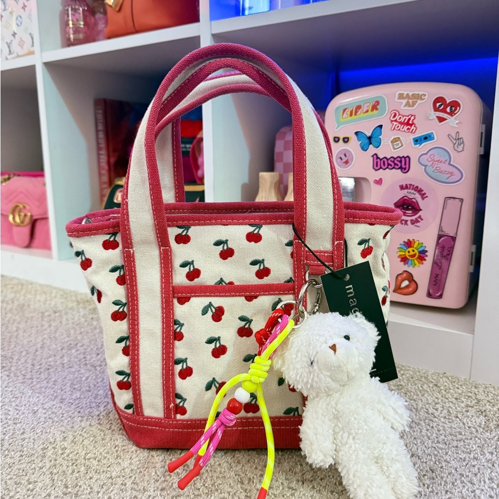 Cherry Print Tote Bag with Red Accents